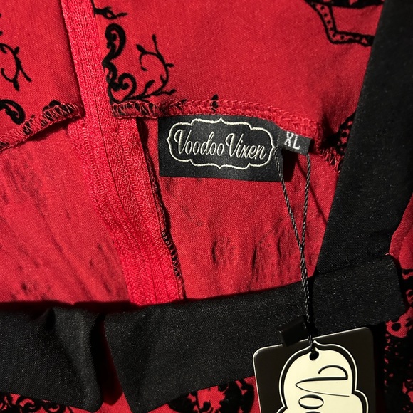 Voodoo Vixen Red Nesting Dolls And Reindeer Holiday Flocked Flare Dress - Picture 5 of 5